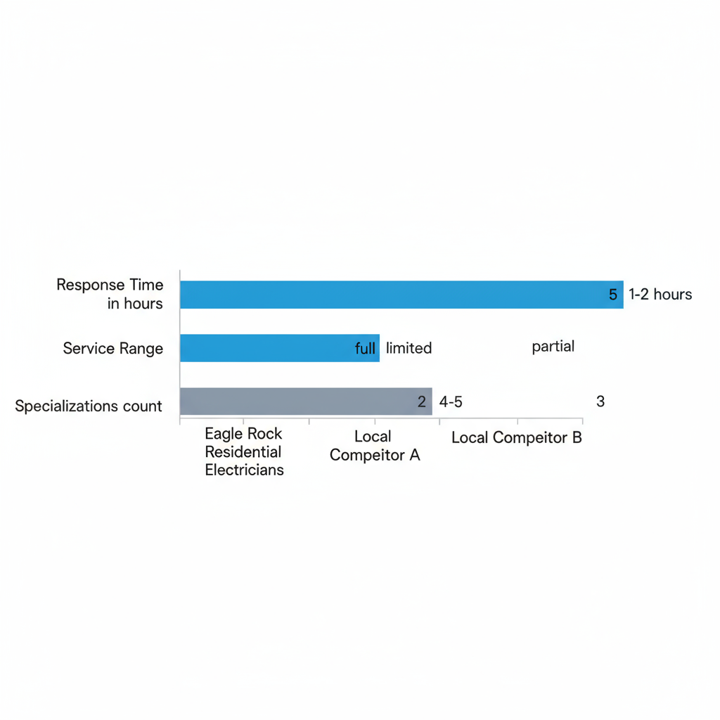 Horizontal bar chart comparing electrical providers in San Marino by response time, service range, and specializations