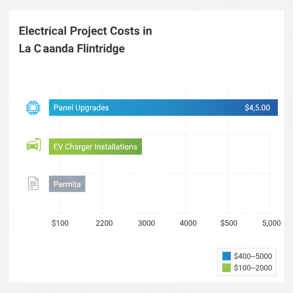 Bar chart showing average costs for electrical services including panel upgrades, EV chargers, and permits in La Canada Flintridge