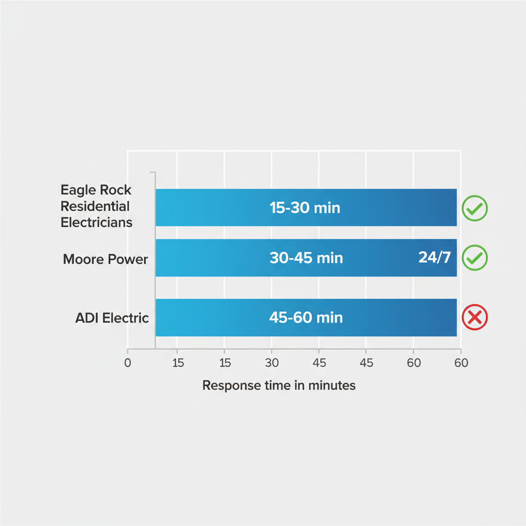 Horizontal bar chart comparing emergency response times of three electrician providers in La Canada Flintridge, highlighting Eagle Rock's fastest service.