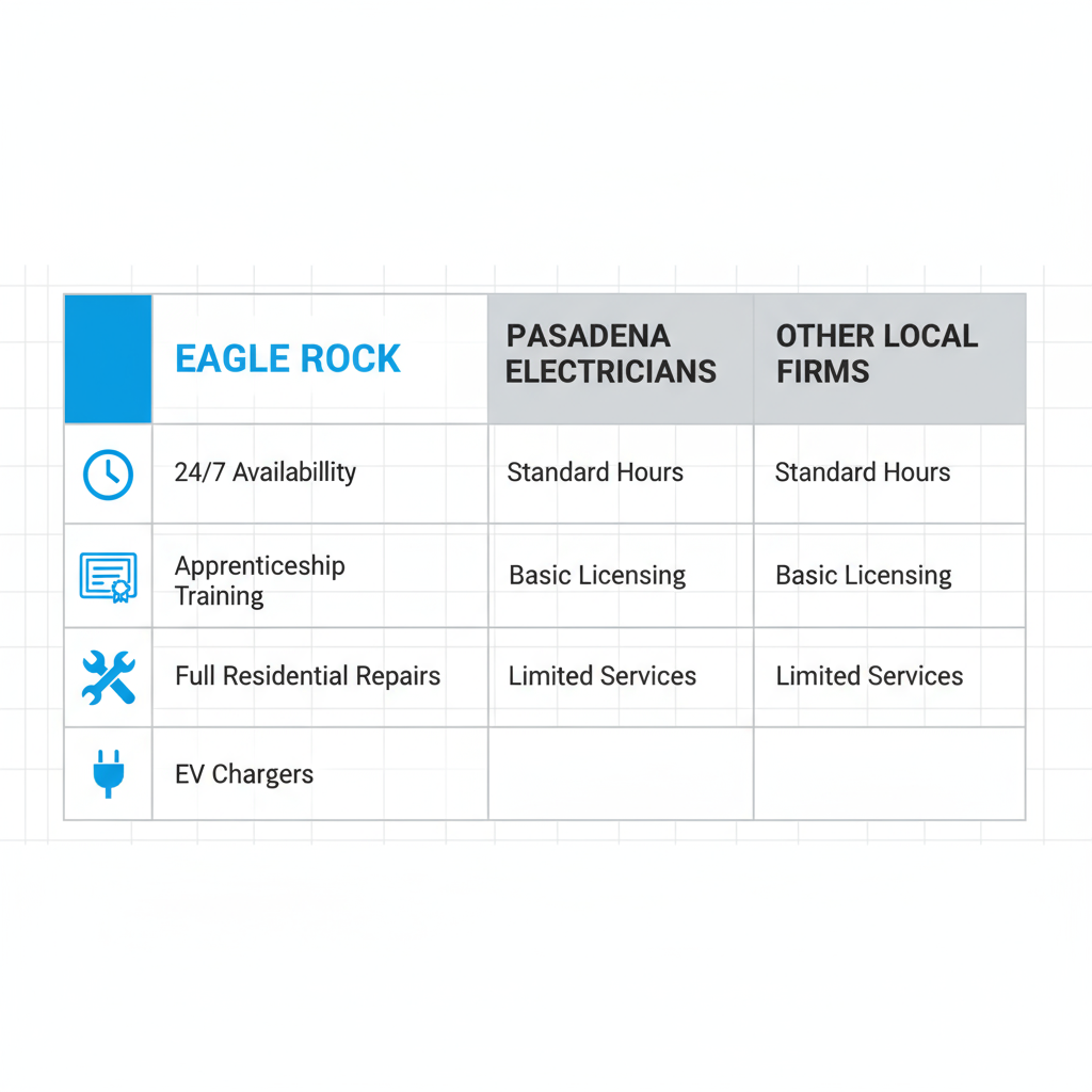 Infographic comparing electrical service providers in Pasadena, highlighting Eagle Rock advantages