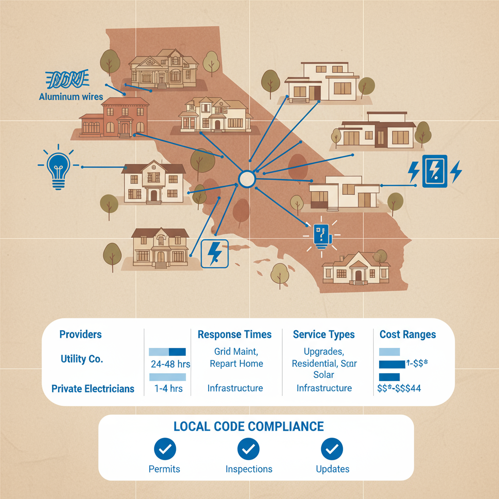 Infographic depicting electrical issues, service comparisons, and code requirements in San Marino