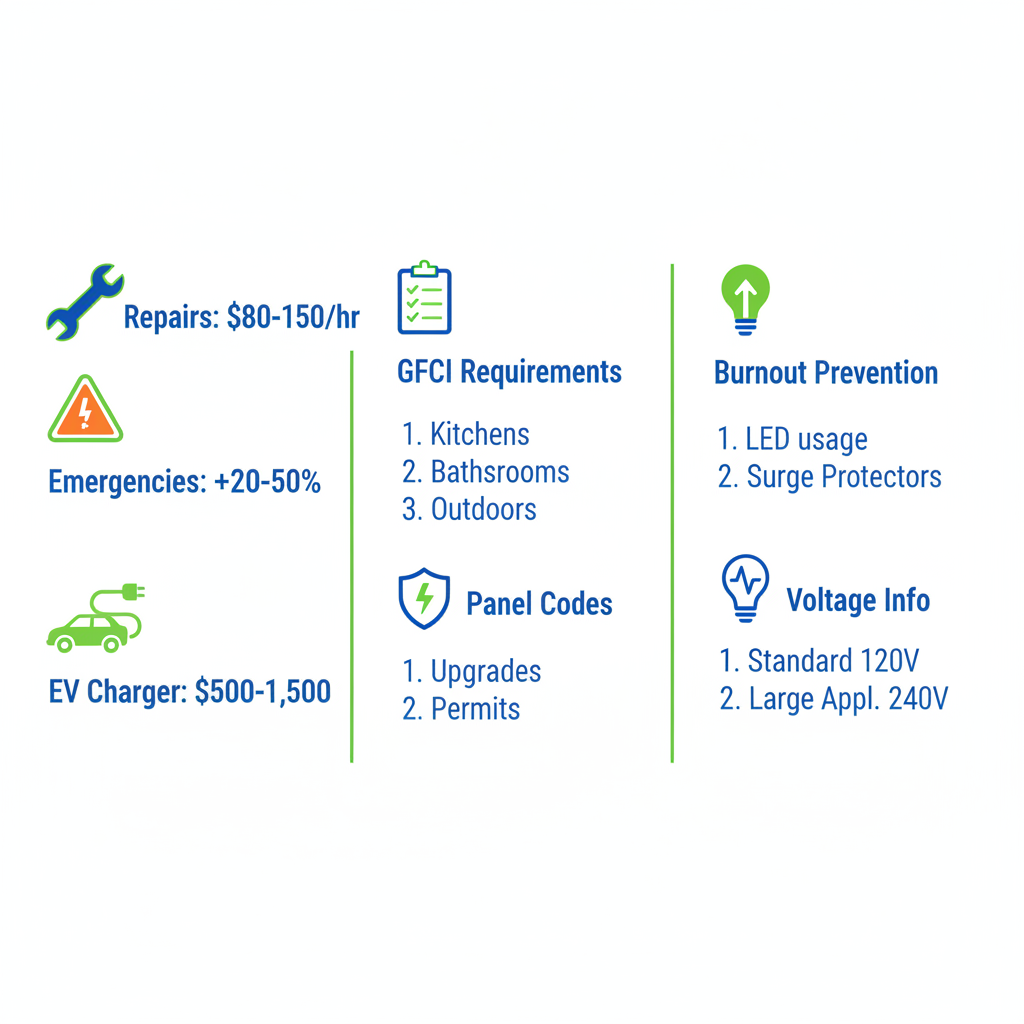 Vertical infographic illustrating electrical service costs, regulations, and tips for Glendale residents