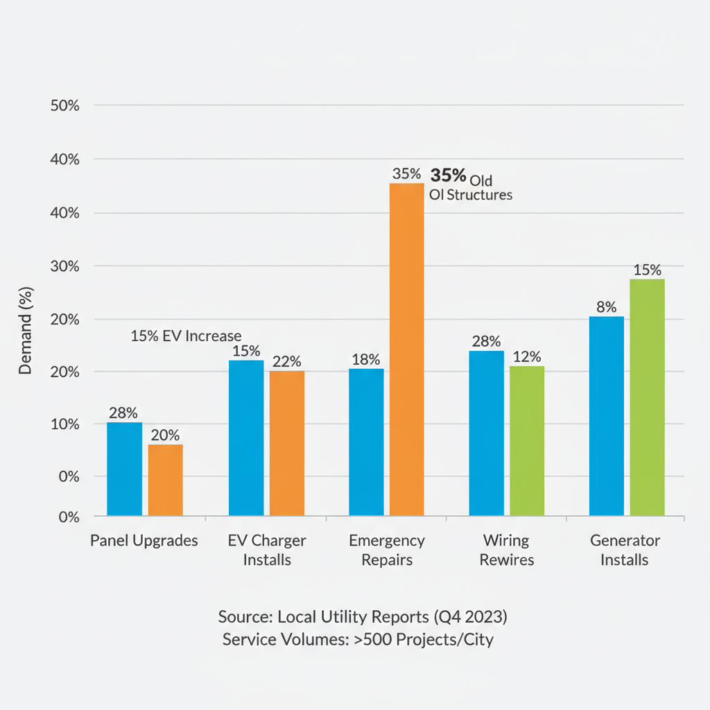 Bar chart comparing electrical service demands in South Pasadena, Pasadena, and Eagle Rock areas