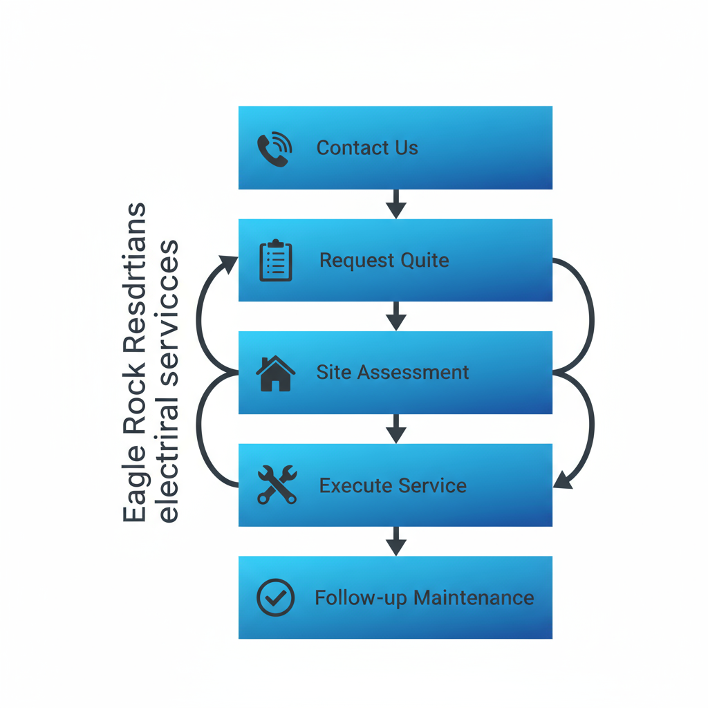 Step-by-step diagram showing the process to initiate electrical services with icons for each phase