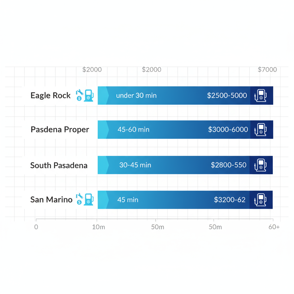 Bar chart comparing response times and costs for electrical services in Pasadena neighborhoods