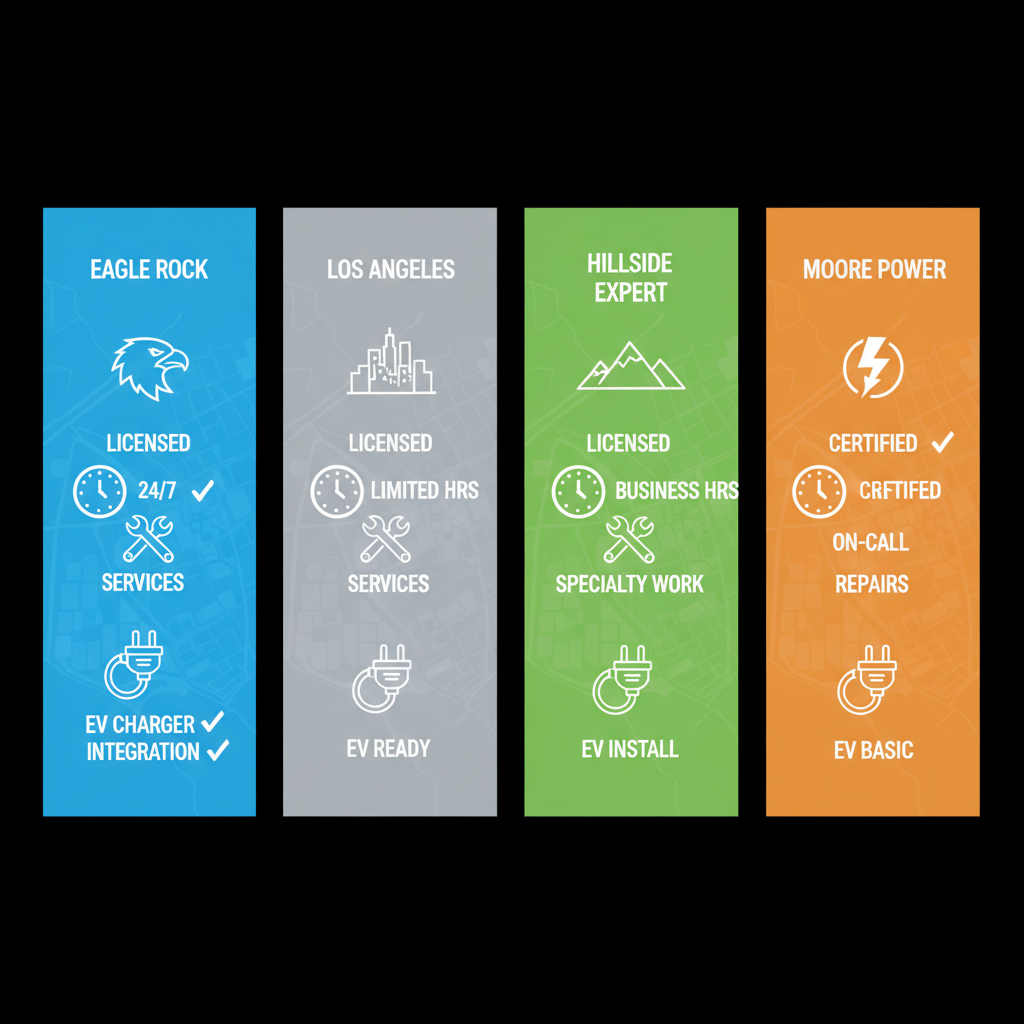 Infographic comparing top electricians in La Canada Flintridge with service icons and advantages