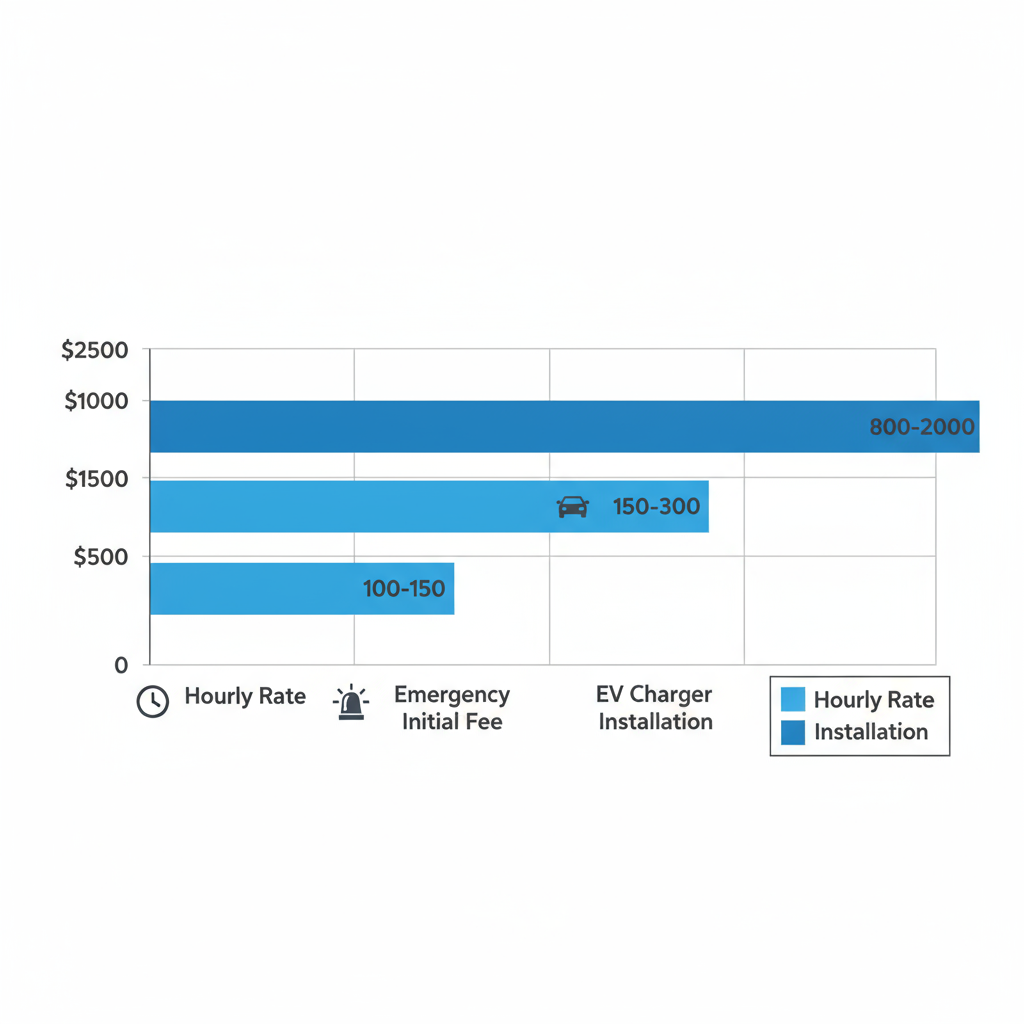 Horizontal bar chart of typical electrical service costs including hourly rates, emergency fees, and EV charger installation in La Canada Flintridge