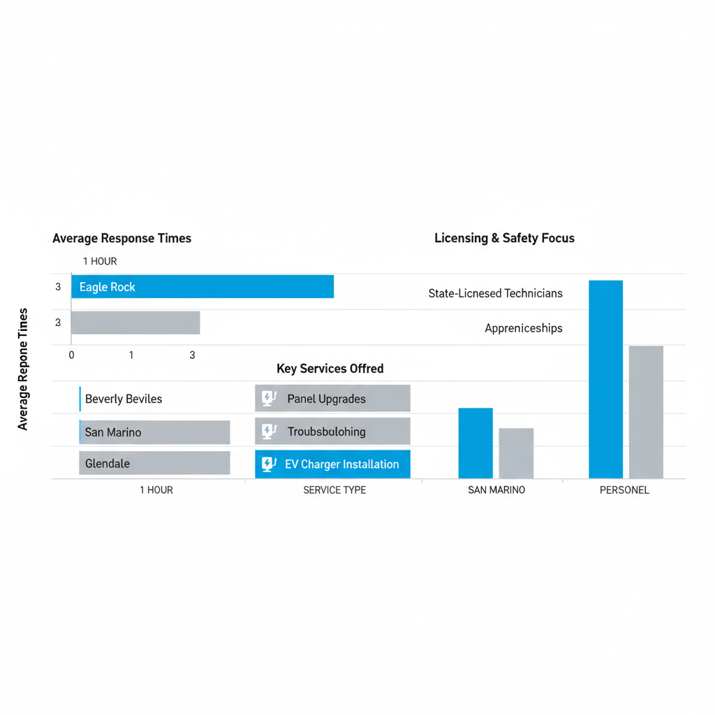 Bar chart comparing electrical response times, services, and safety focus in Eagle Rock versus nearby areas