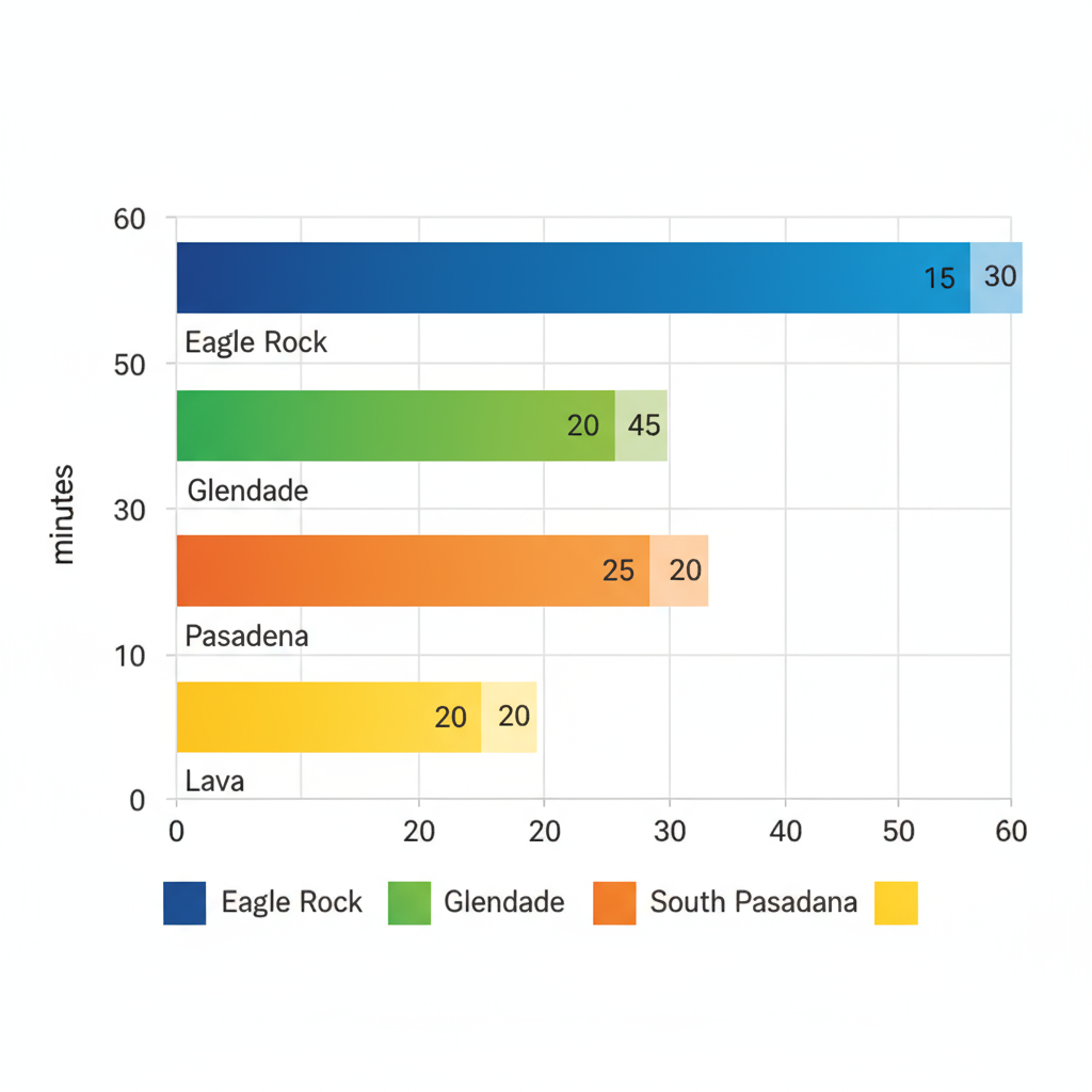 Horizontal bar chart displaying average emergency response times for electrical services in Eagle Rock, Glendale, Pasadena, and South Pasadena areas