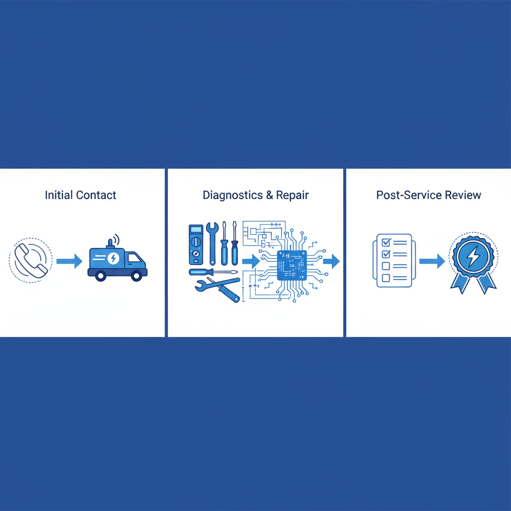 Horizontal process flow diagram illustrating three stages of electrical repair and installation service