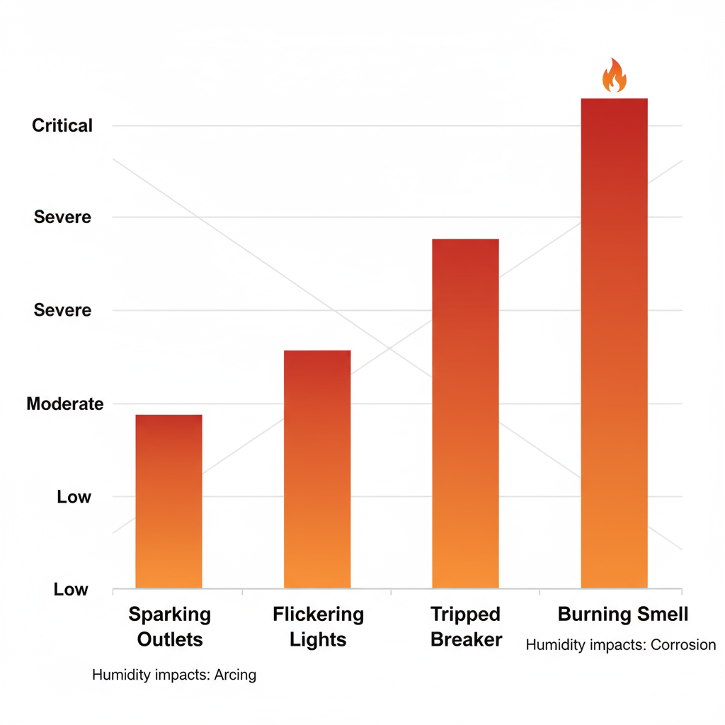 Bar chart displaying urgency levels of common electrical emergencies like sparking outlets and burning smells in Rancho Palos Verdes