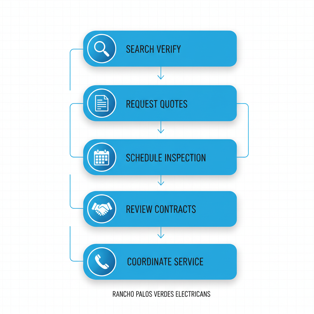 Diagram illustrating the five sequential steps to hire a local electrician in Rancho Palos Verdes