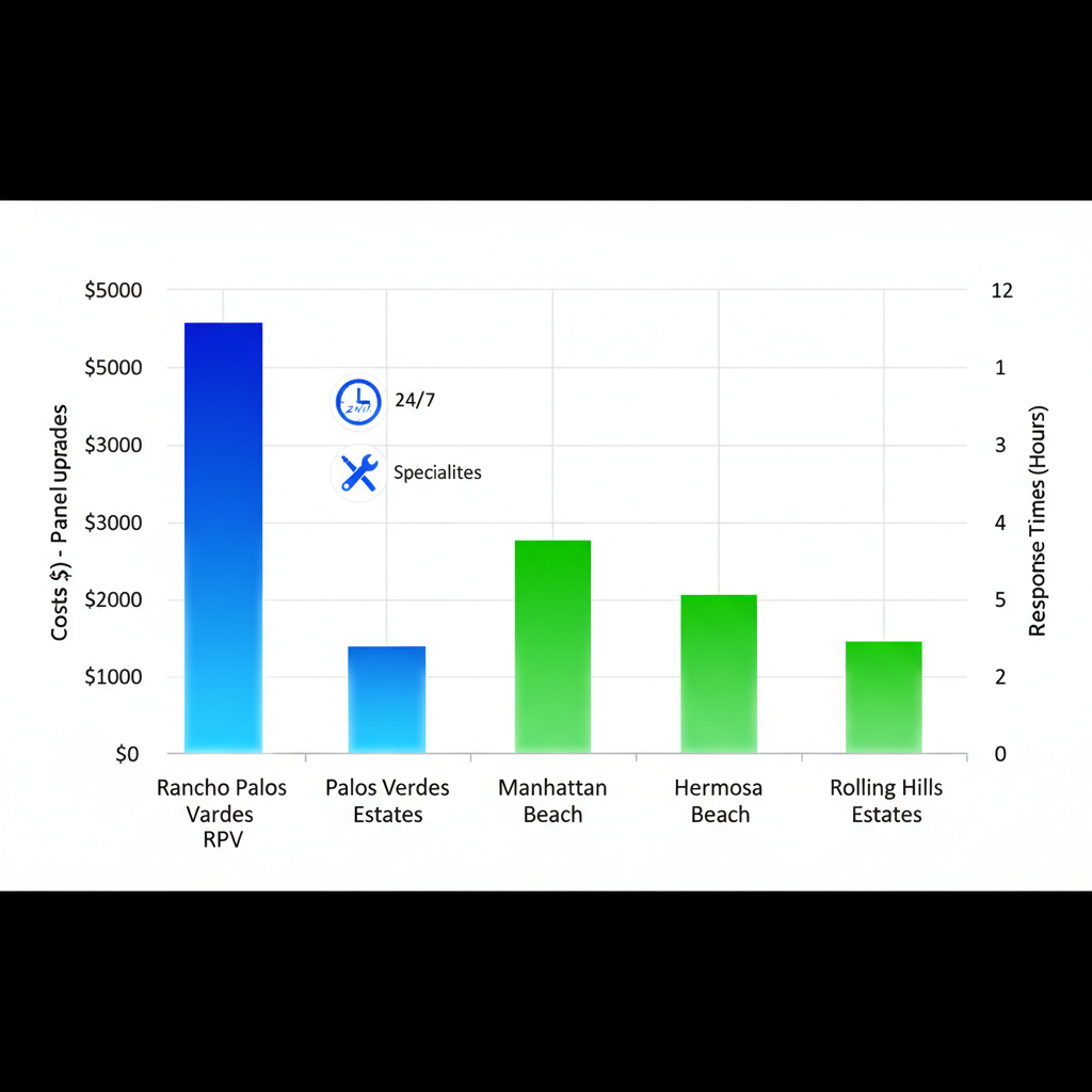 Bar chart illustrating electrical service costs and response times in Rancho Palos Verdes and nearby coastal cities
