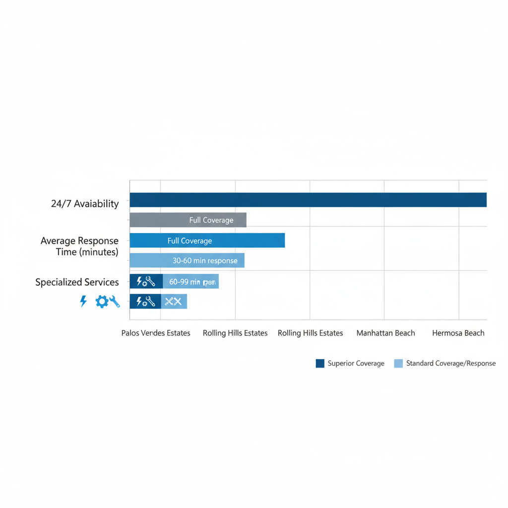 Horizontal bar chart comparing electrical service coverage, response times, and availability across Palos Verdes Peninsula areas