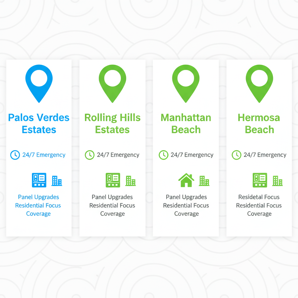 Infographic comparing electrical service coverage across Palos Verdes Estates and neighboring coastal communities