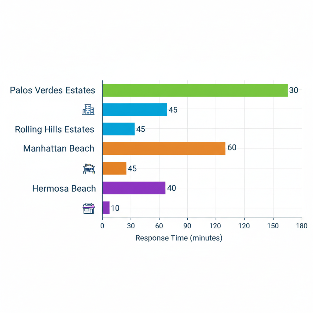 Horizontal bar chart comparing commercial electrical response times across Palos Verdes Estates and neighboring areas