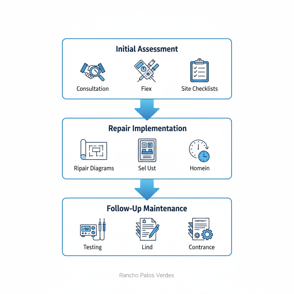 Vertical process flow diagram illustrating operational stages of professional electrical services in Rancho Palos Verdes