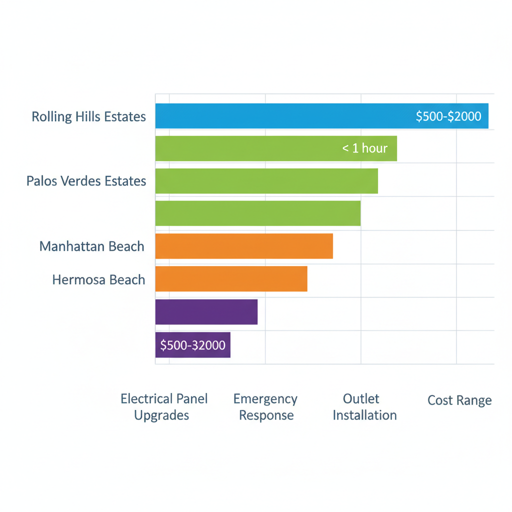 Horizontal bar chart illustrating electrical service comparisons across Rolling Hills Estates, Palos Verdes Estates, Manhattan Beach, and Hermosa Beach