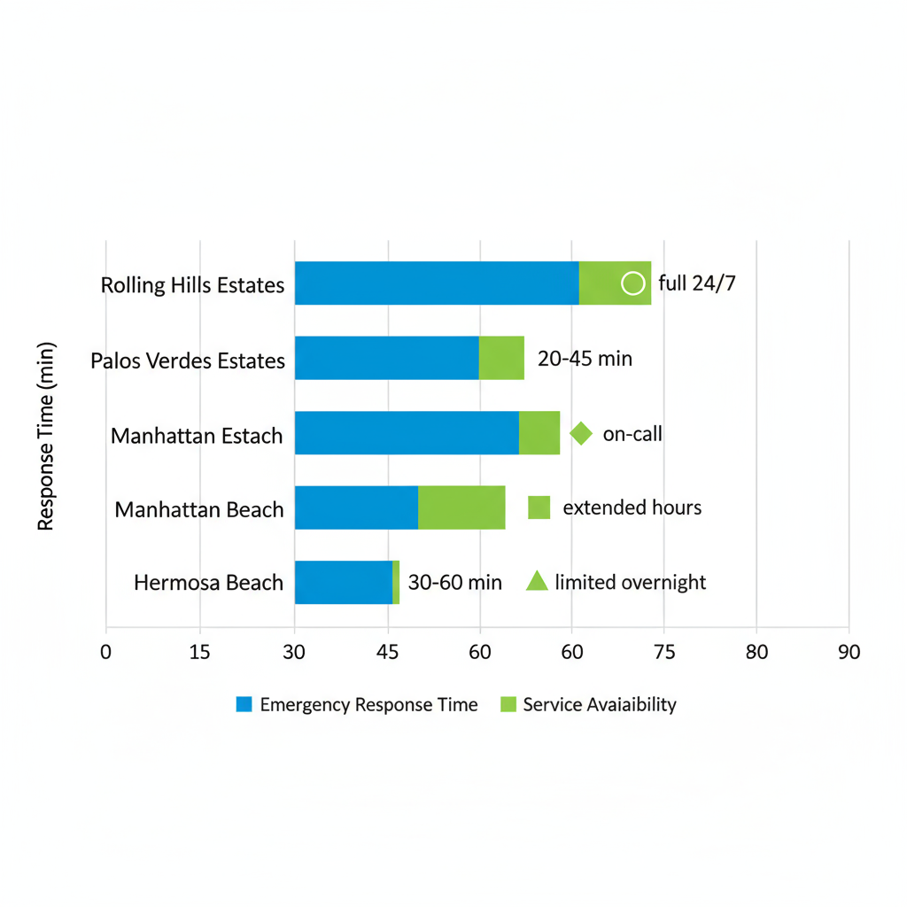 Horizontal bar chart comparing emergency electrical response times and availability in coastal Los Angeles areas