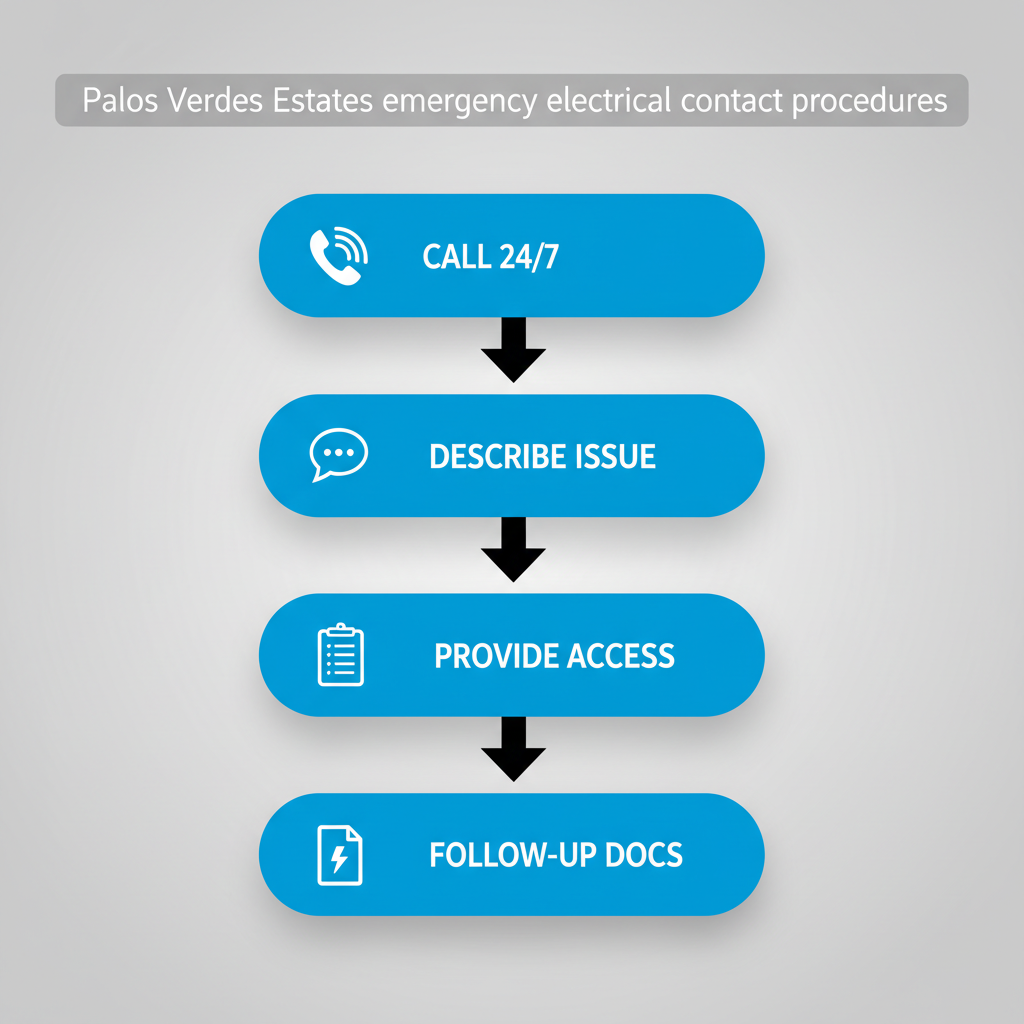 Vertical flowchart illustrating the five-step process for contacting an emergency electrician service