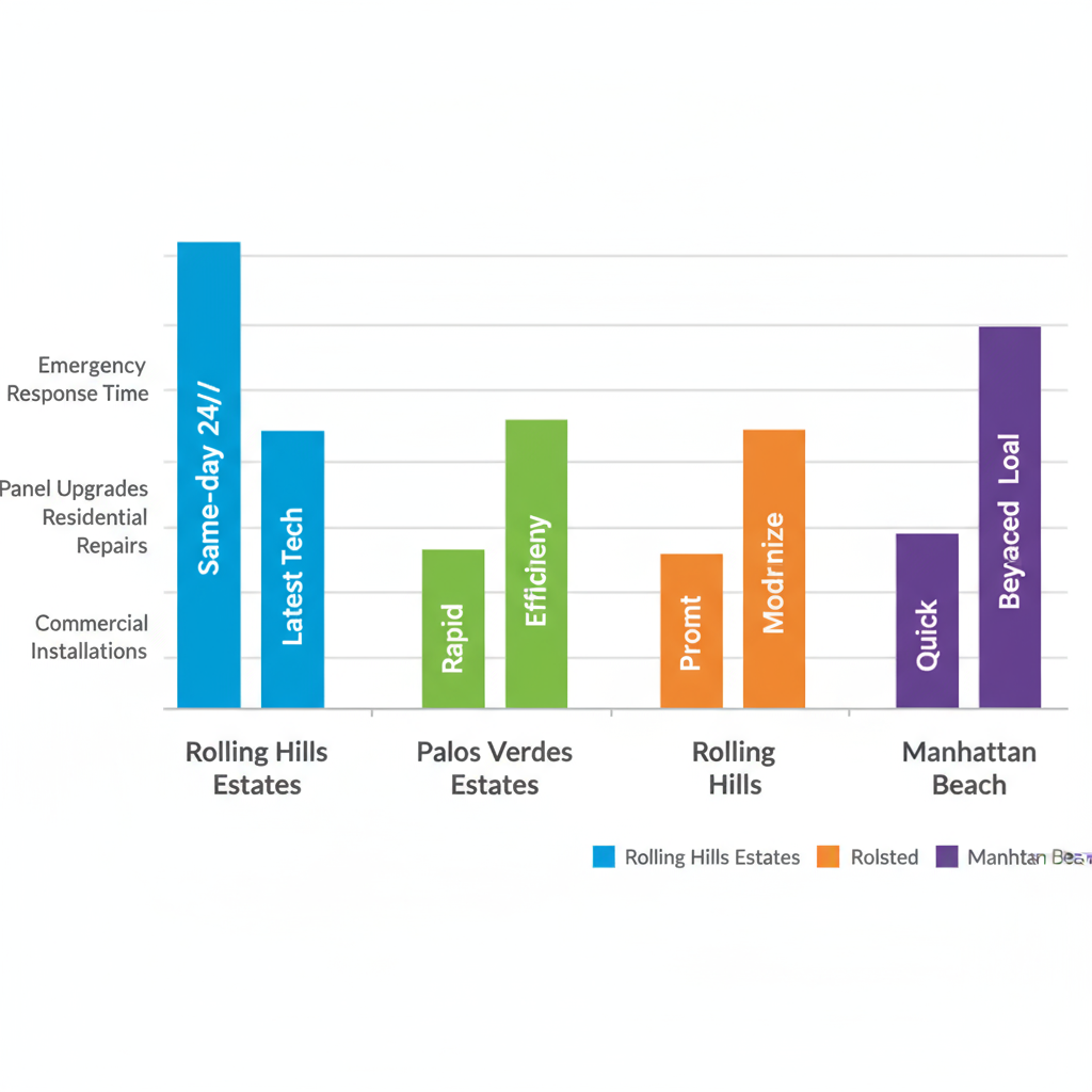 Bar chart illustrating electrical service comparisons across Palos Verdes areas including response times and installation types