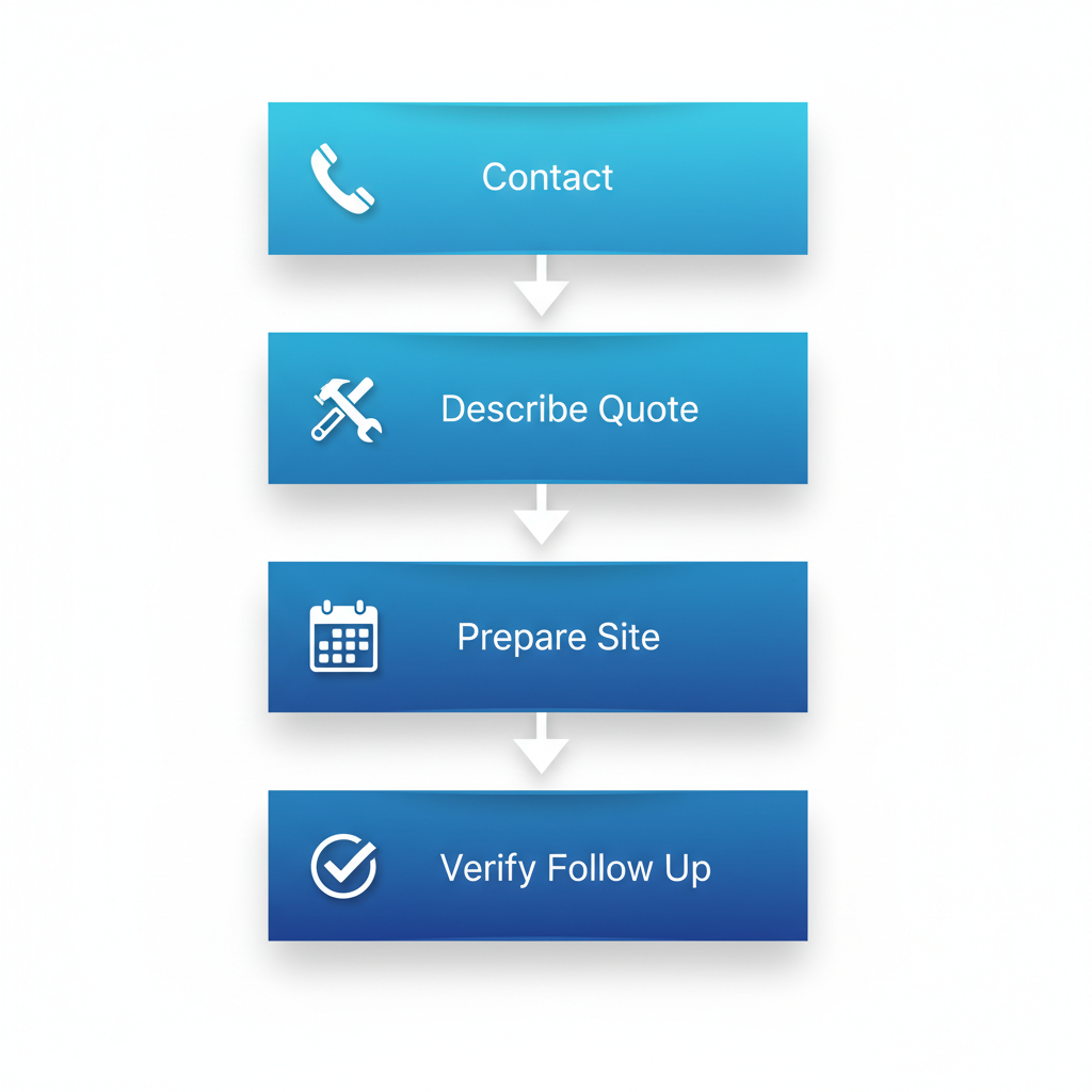 Vertical process flow diagram illustrating the five steps to schedule electrical services, featuring icons for each stage