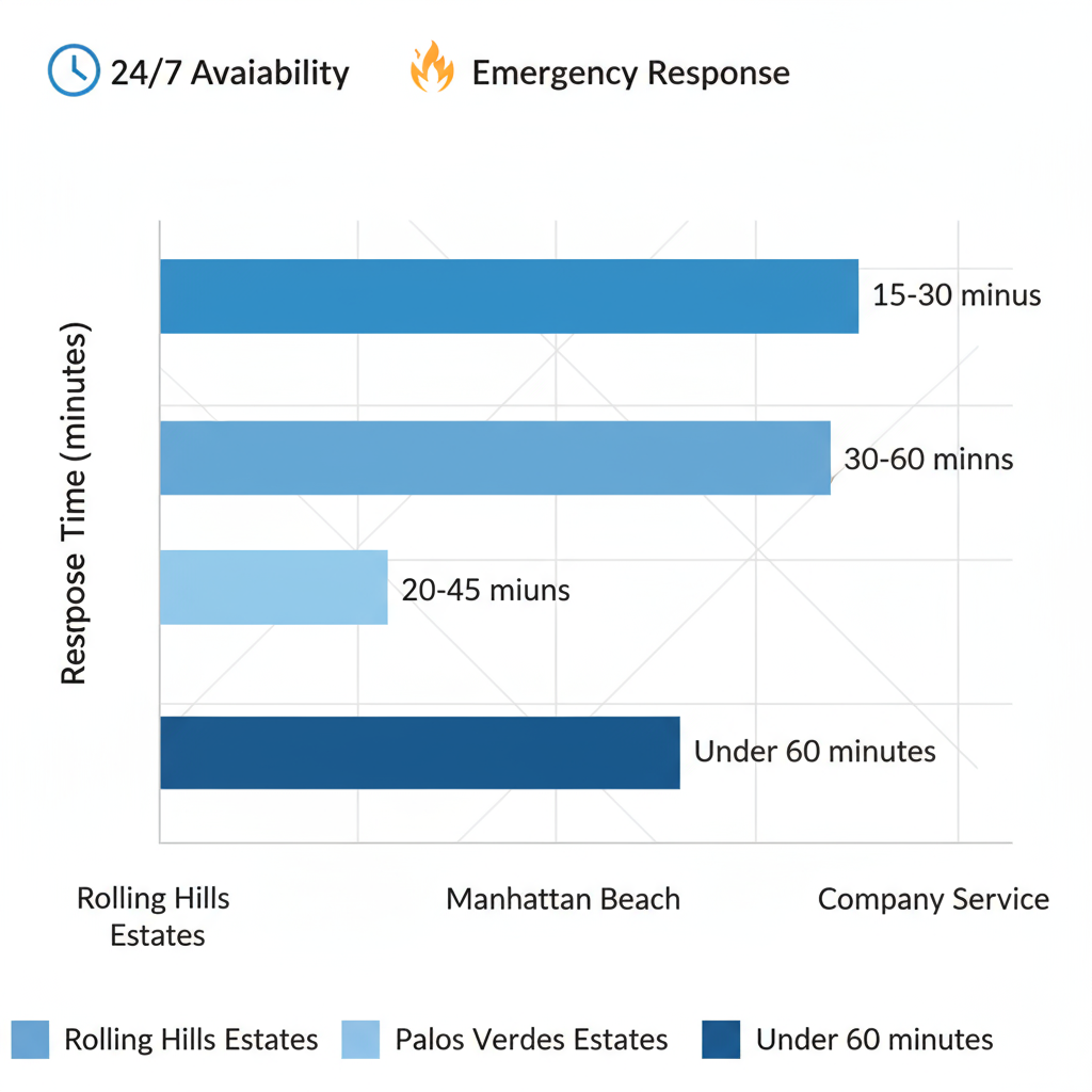Horizontal bar chart comparing emergency electrical response times in Palos Verdes areas