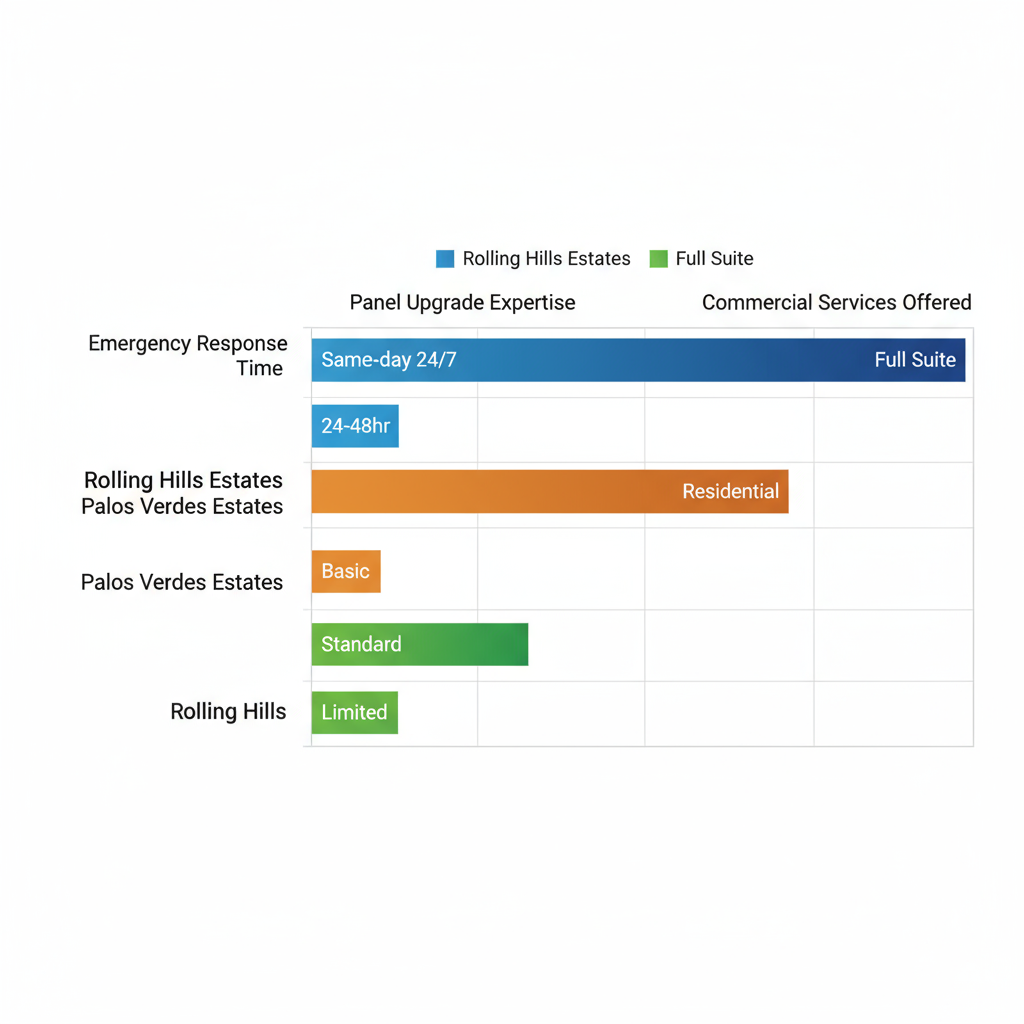 Horizontal bar chart comparing electrical service categories across Palos Verdes Peninsula areas including Rolling Hills Estates, Palos Verdes Estates, and Rolling Hills