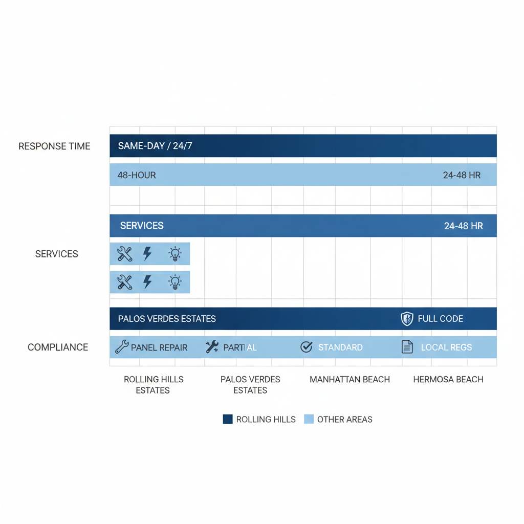 Horizontal bar chart comparing electrical service aspects in Rolling Hills Estates and neighboring areas