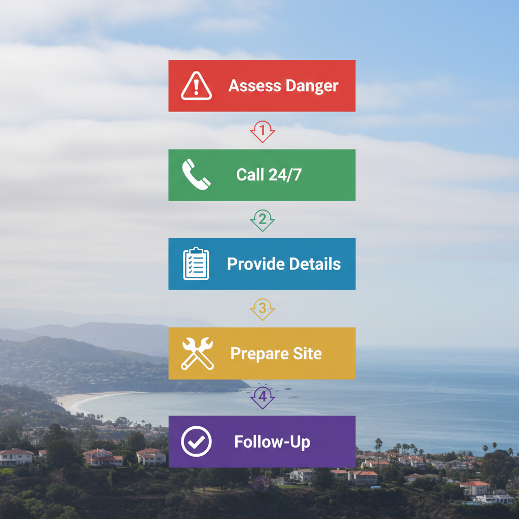Vertical process flow diagram illustrating steps to arrange emergency electrical help