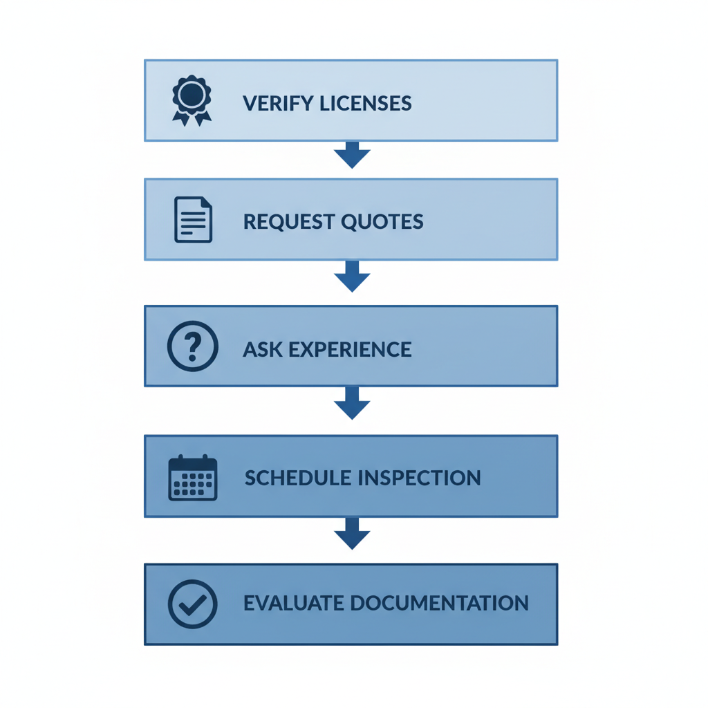 Vertical process flow diagram illustrating steps to hire a reliable electrician in Manhattan Beach