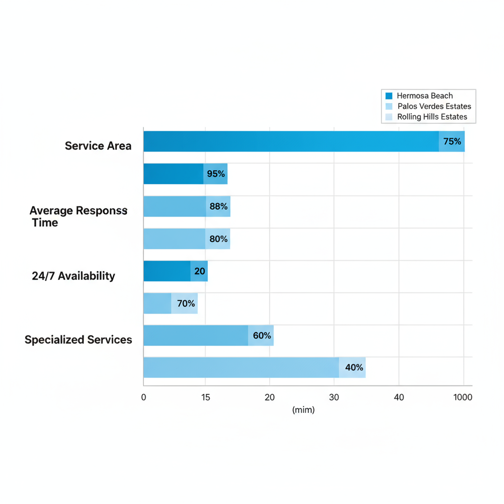 Horizontal bar chart comparing electrical service metrics like response time and availability in Hermosa Beach and nearby coastal areas