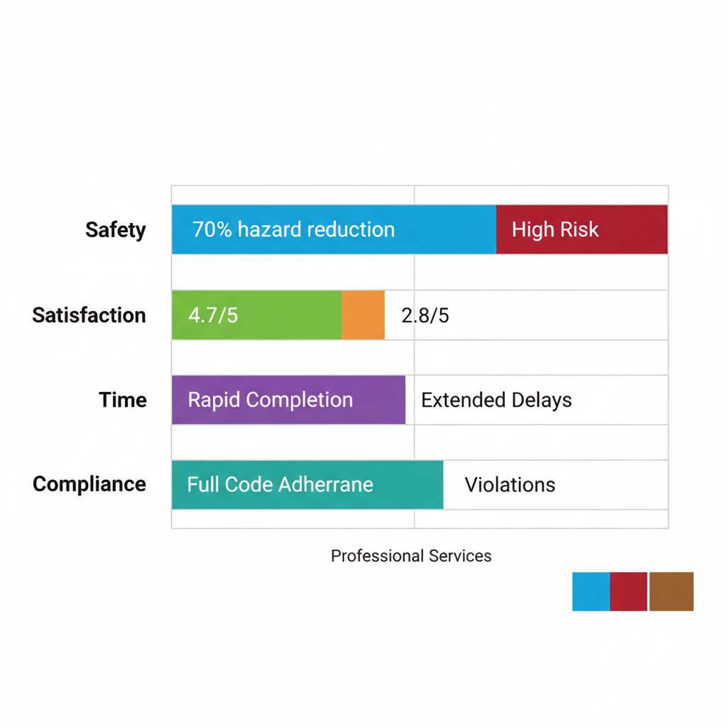 Bar chart comparing professional and DIY electrical services across safety, satisfaction, time, and compliance metrics