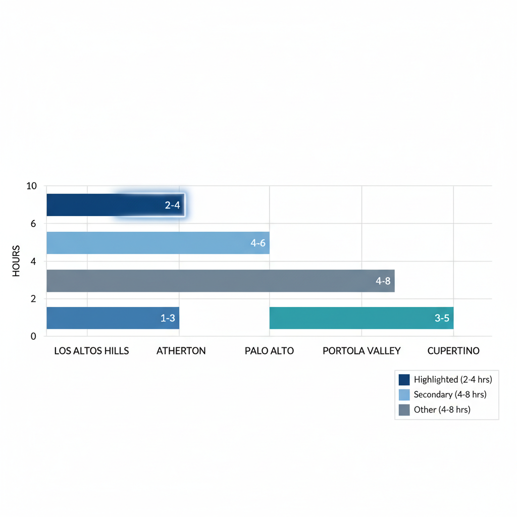 Horizontal bar chart showing average response times for Thermador repairs in Bay Area locations including Los Altos Hills highlighted in dark blue.