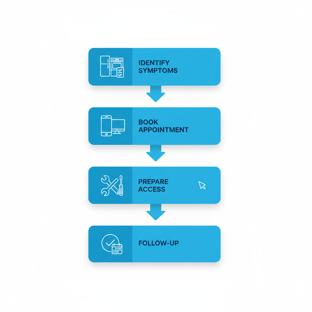 Vertical process flow diagram illustrating the four steps to start Thermador appliance repairs in Glendale