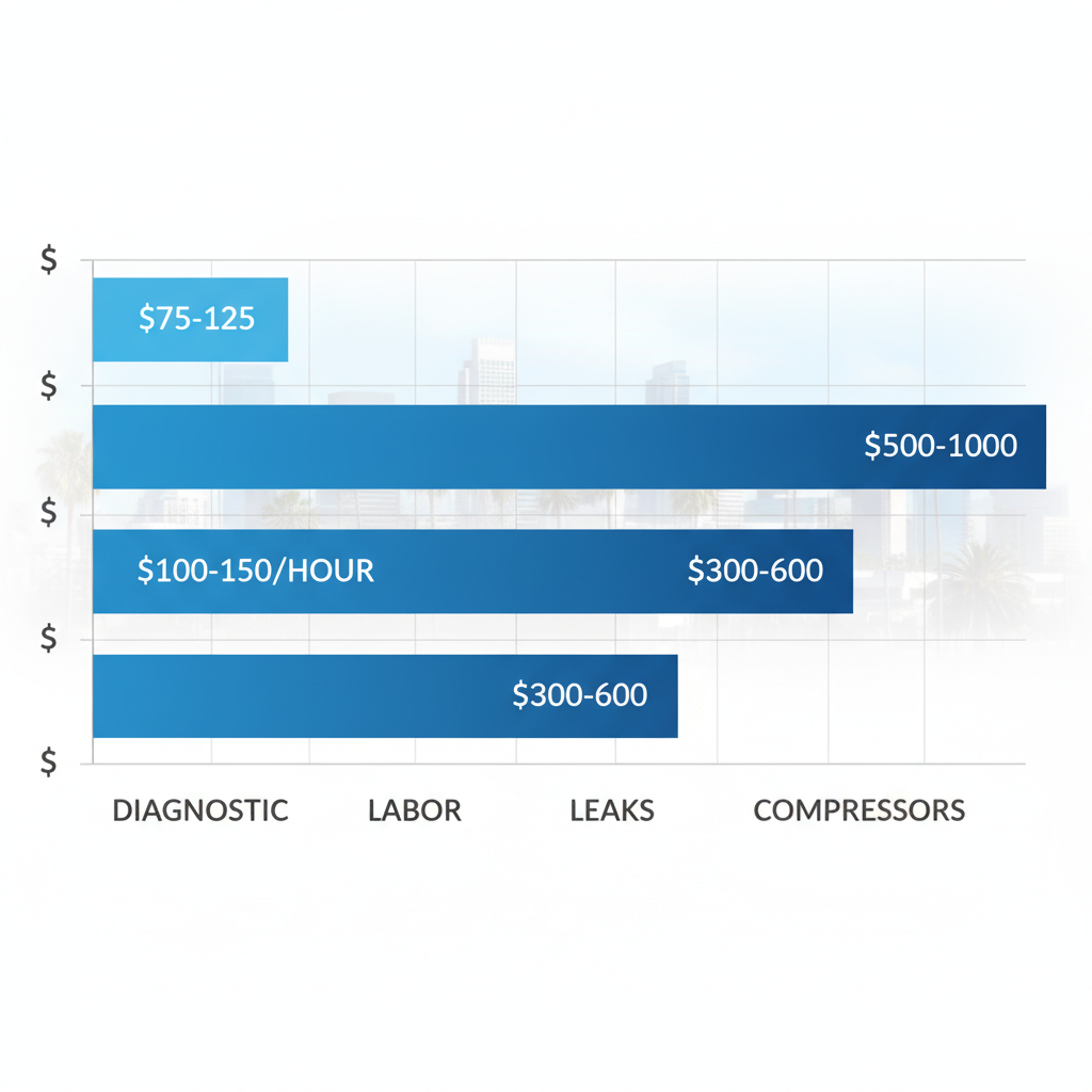 Horizontal bar chart of Thermador refrigerator repair costs in Santa Clara showing diagnostic, labor, leaks, and compressor repairs with price ranges
