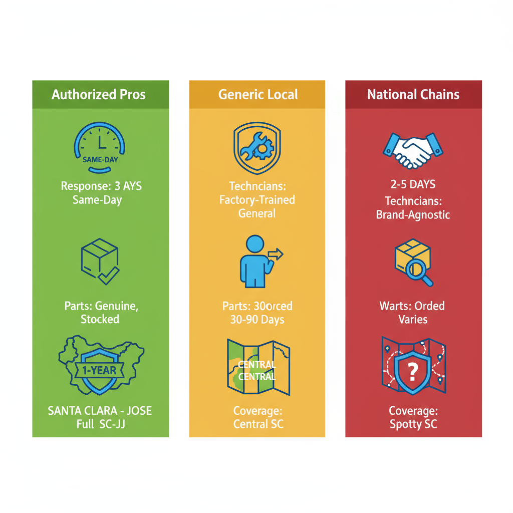 Infographic comparing features of Thermador authorized repair services versus generic and national options