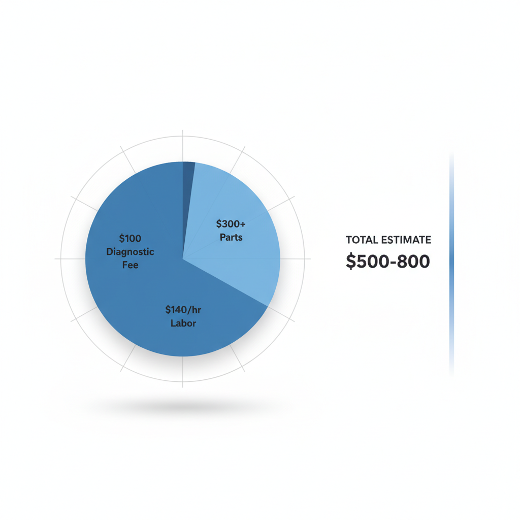 Pie chart illustrating the breakdown of average costs for Thermador cooktop repairs including diagnostic fees, labor, and parts