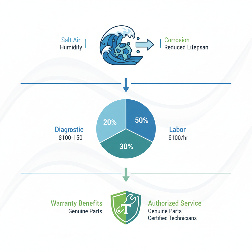 Infographic illustrating environmental impacts, cost breakdown, and authorization benefits for Thermador repairs in Malibu