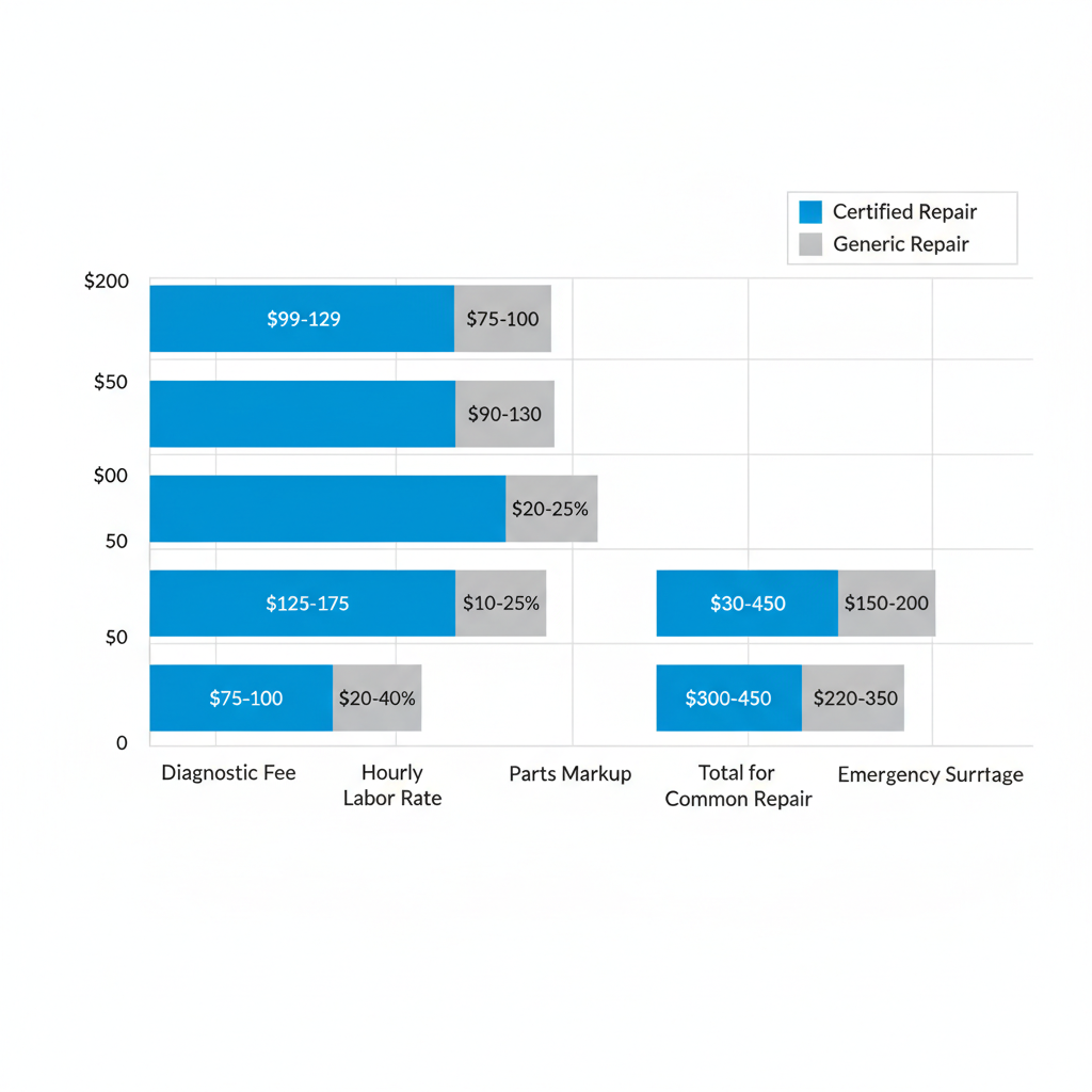 Horizontal bar chart comparing costs of certified Thermador repairs versus generic options across key service elements.