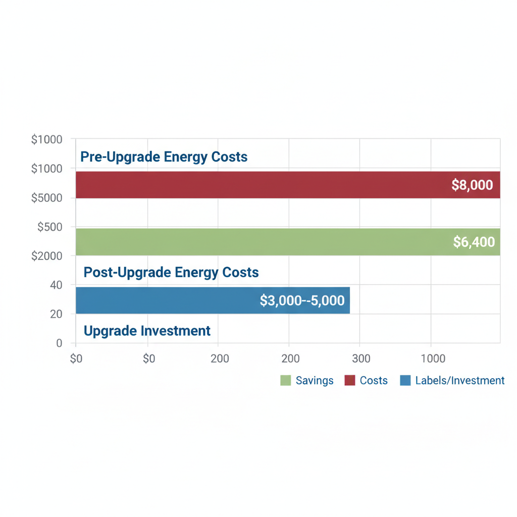 Horizontal bar chart of cost savings from electrical panel upgrades in Los Angeles with pre-upgrade costs, post-upgrade reduction, and investment range.