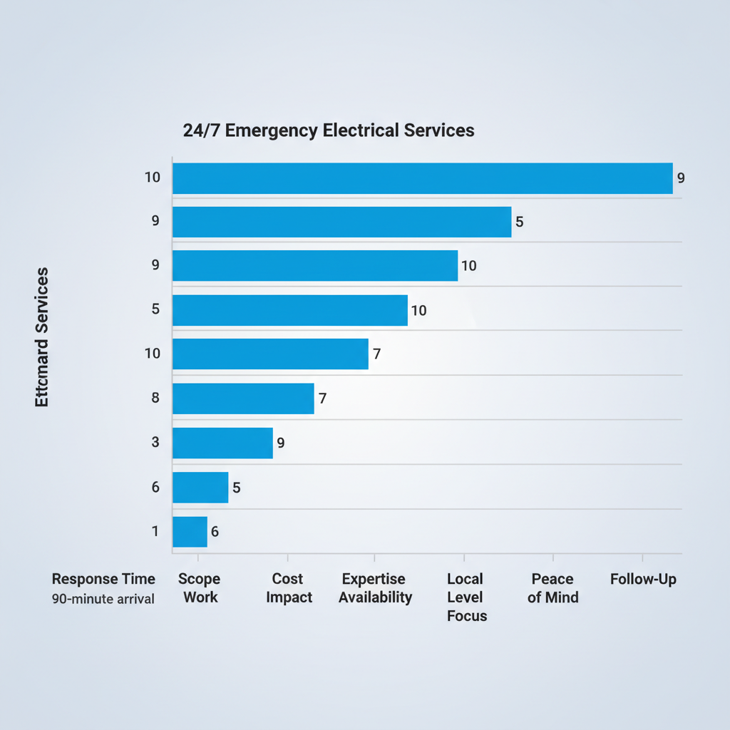 Horizontal bar chart comparing 24/7 emergency vs standard electrical services on key performance aspects