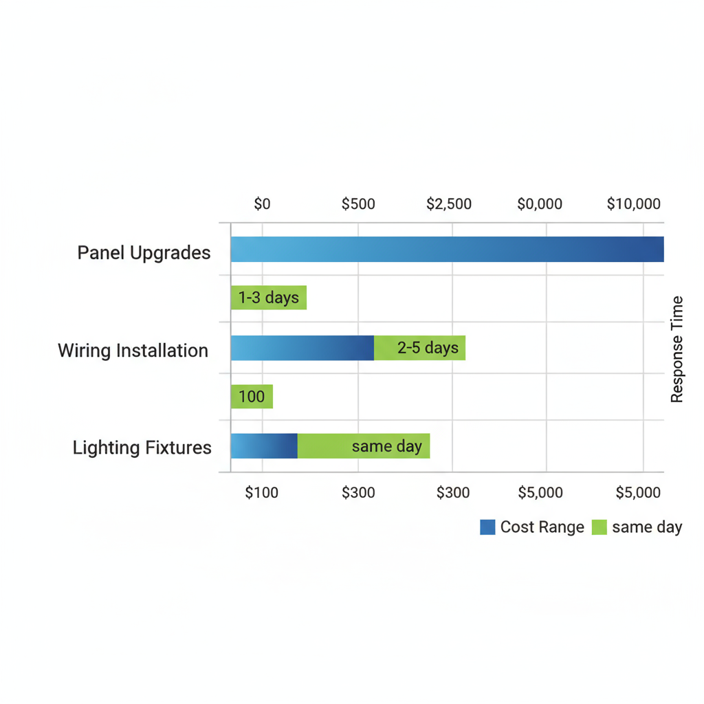 Horizontal bar chart comparing costs and response times for commercial electrical services in Manhattan Beach