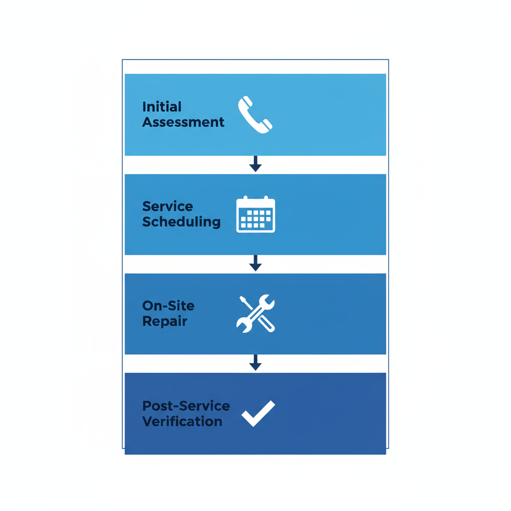 Vertical flowchart illustrating the four-step process to engage electricians in Manhattan Beach, including assessment, scheduling, repair, and verification.