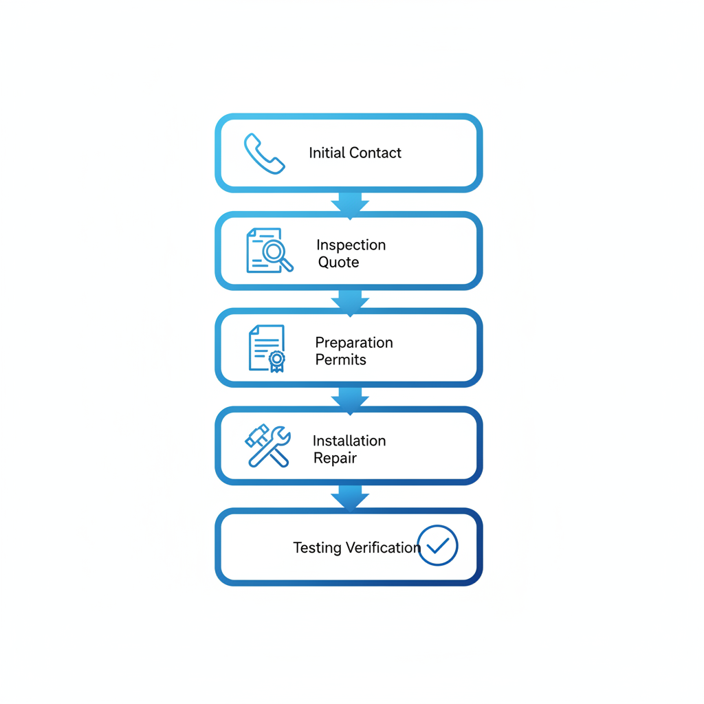 Vertical process flow illustrating the steps of electrical services from initial contact to verification