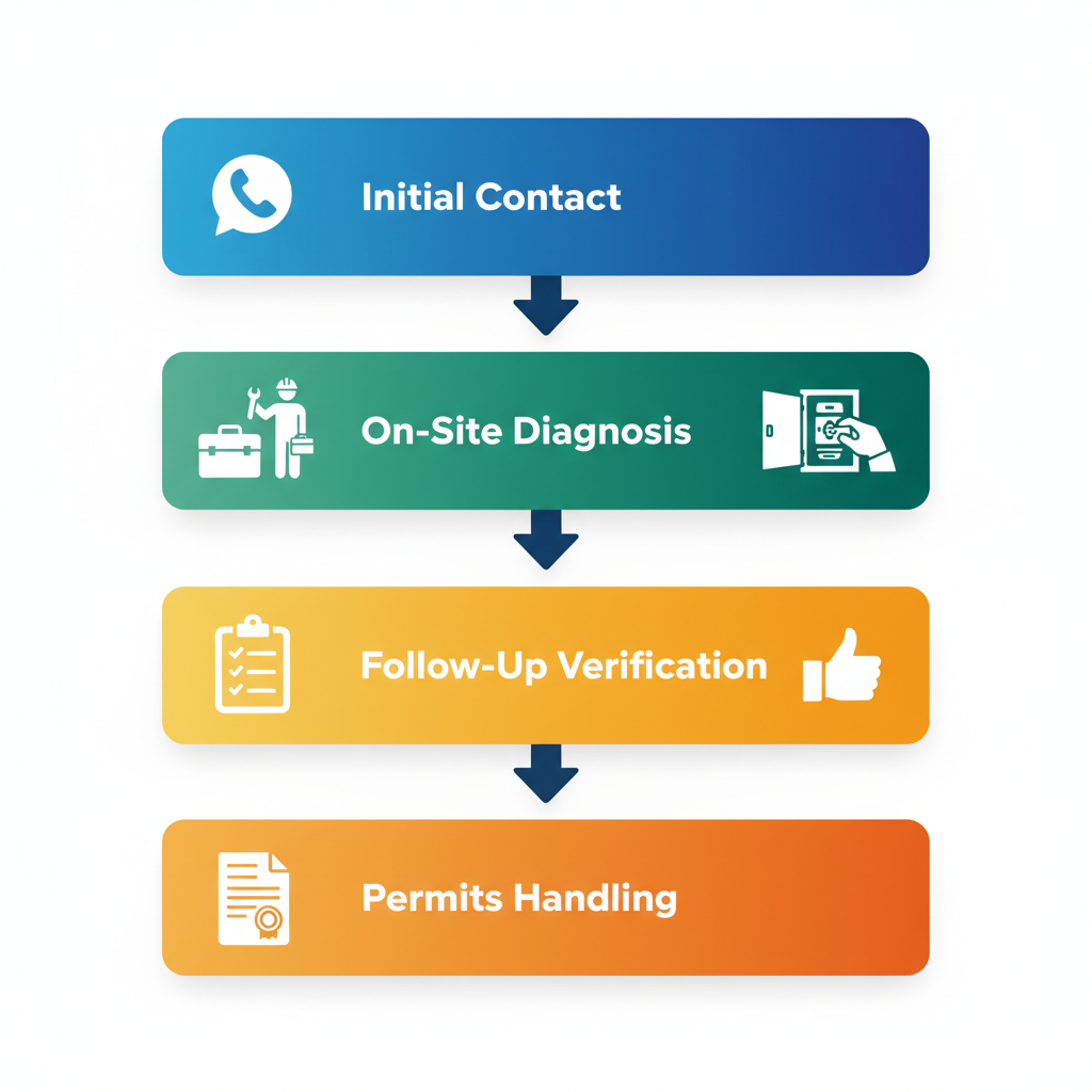 Vertical process flow diagram illustrating the four stages of emergency electrical service process