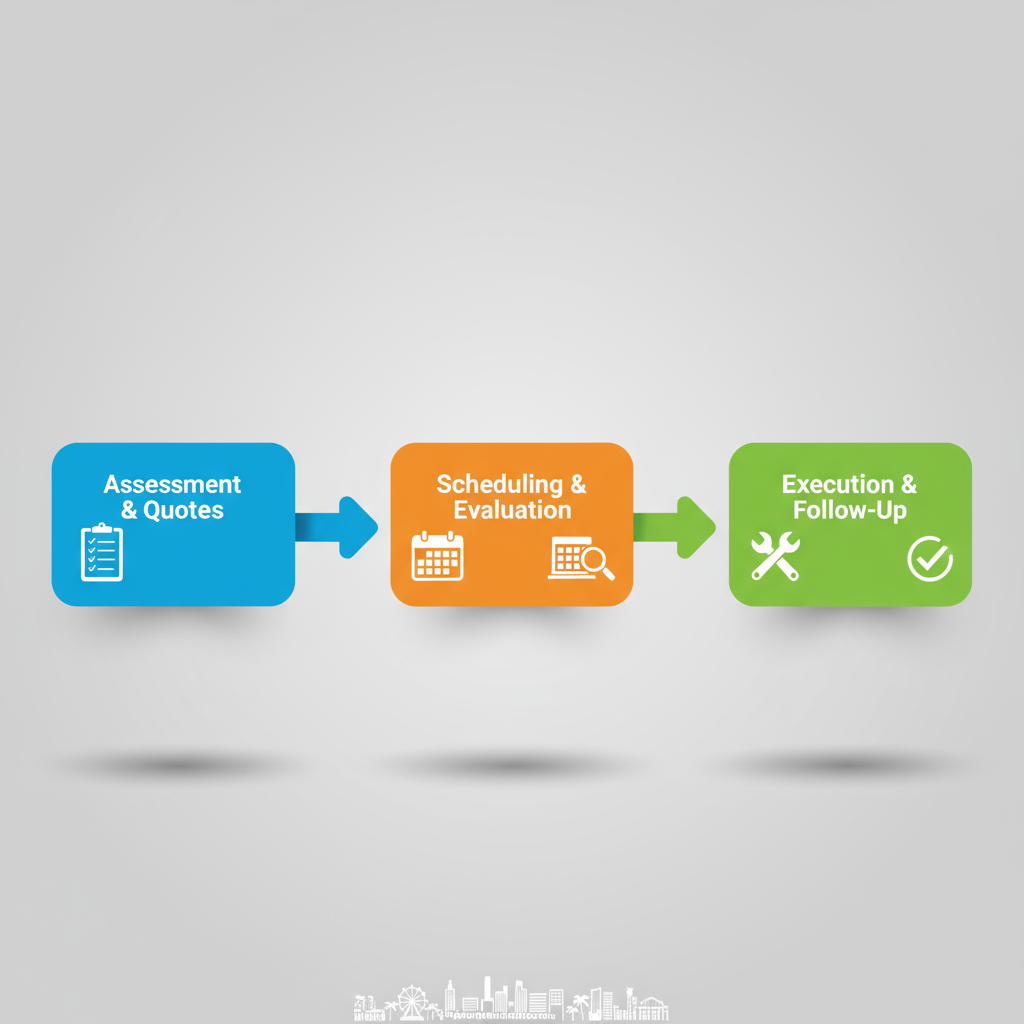 Flowchart illustrating the hiring process for commercial electricians in Santa Monica, including assessment, scheduling, and execution stages