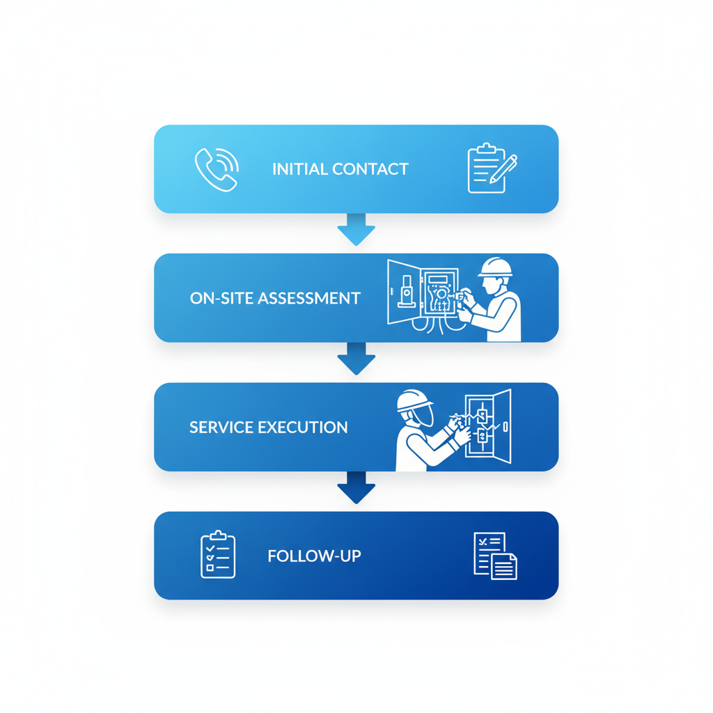 Vertical process flow diagram of the four stages of electrical services in Westchester