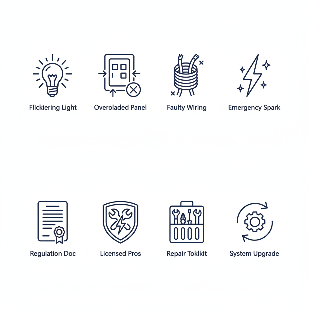 Icons illustrating common electrical problems and services in Westchester area