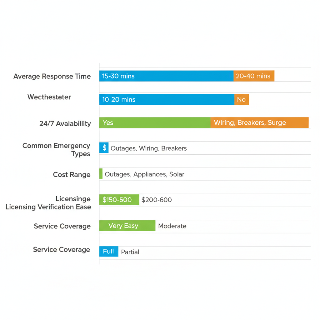 Horizontal bar chart comparing electrical emergency metrics across Westchester, Marina del Rey, and Santa Monica